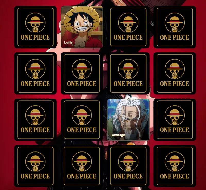 One Piece Memory Cards - flip and match character pairs by crew, origin, or haki