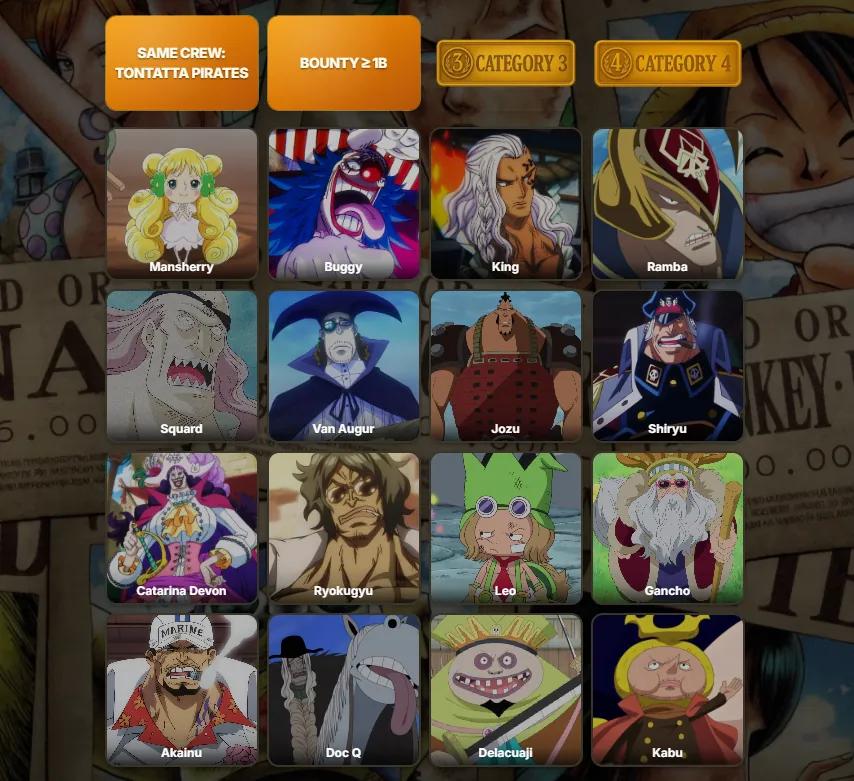 One Piece Connections - group 16 characters into 4 hidden categories