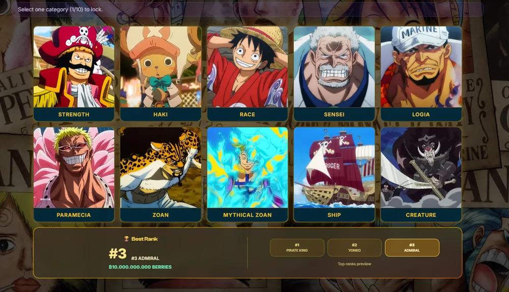 Tap One - One Piece crew builder game with character synergies and bounty rankings